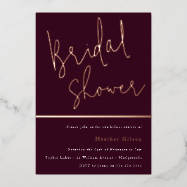 Burgund & Rose Gold Modernes Brautparty Folieneinladung