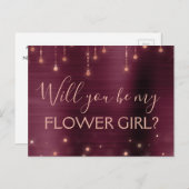 Burgund Rose Gold Sparkle Flower Girl Einladungspostkarte (Vorne/Hinten)