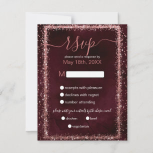 Burgund Rose Gold Sprinkled Confetti Wedding RSVP Karte