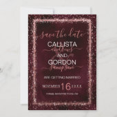 Burgund Rose Gold Sprinkled Confetti Wedding Save The Date (Vorderseite)