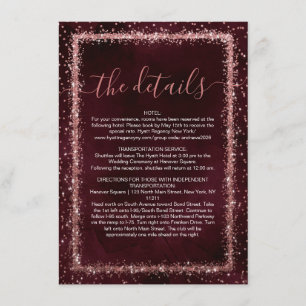 Burgund Rose Gold Sprinkler Confetti Details Begleitkarte