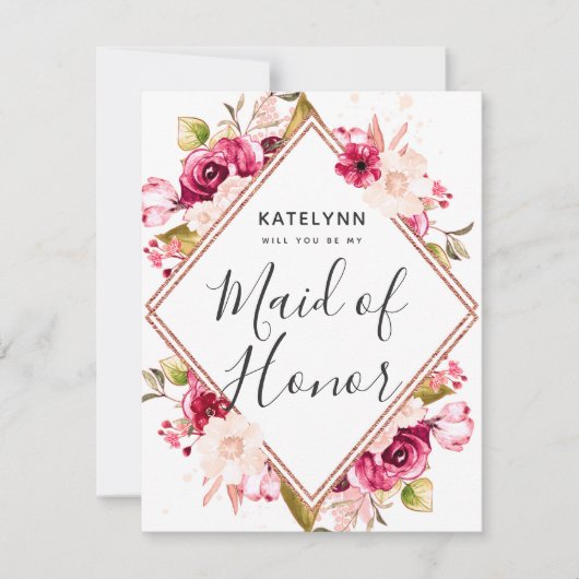 Burgund Rose Gold werden Sie meine Trauzeugin sein Einladung (Vorderseite)
