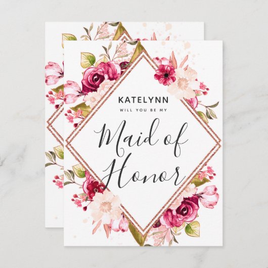 Burgund Rose Gold werden Sie meine Trauzeugin sein Einladung (Vorne/Hinten)