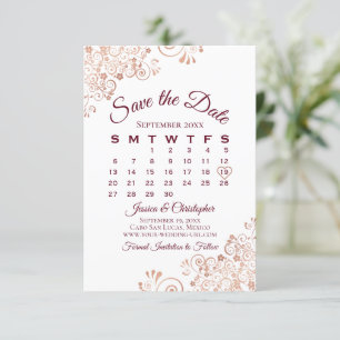 Burgund & Rose Goldene Spitze Hochzeitskalender Save The Date