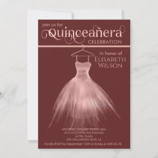 Burgund Rose Goldkleid Kalligrafie Quinceañera Einladung