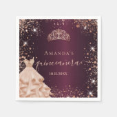 Burgund Rose Goldkleid Name Quinceanera Serviette (Vorderseite)