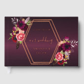 Burgund Rose Goldmedaille, rosa Blumen Hochzeit Gästebuch (Vorderseite)