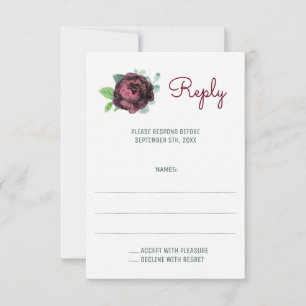 Burgund-Rose Hochzeitskarten für Wasserfarben RSVP Karte