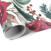 Burgund-Rose, Kiefer, Heilige Weihnachtsblume Geschenkpapier (Rolleneckpunkt)