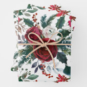 Burgund-Rose, Kiefer, Heilige Weihnachtsblume Geschenkpapier Set (Beispiel)