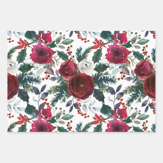 Burgund-Rose, Kiefer, Heilige Weihnachtsblume Geschenkpapier Set (Vorderseite)