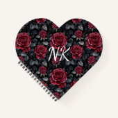 Burgund-Rose mit schwarzem Hintergrund Mit Monogra Notizblock (Vorderseite)