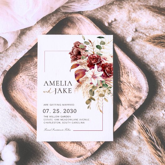 Burgund & Rosé Modern Floral Save The Date
