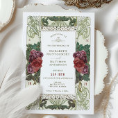 Burgund Rose Navy Blue Art Nouveau Mucha Einladung