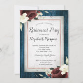 Burgund-Rose, Navy Blue Wood Retirement Einladung (Vorderseite)