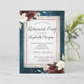 Burgund-Rose, Navy Blue Wood Retirement Einladung (Stehend Vorderseite)