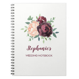 Burgund Rose Peach Peony Personalisiert Wedding Notizblock