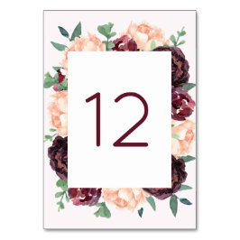 Burgund Rose Peach Peony Tischnummer Cards