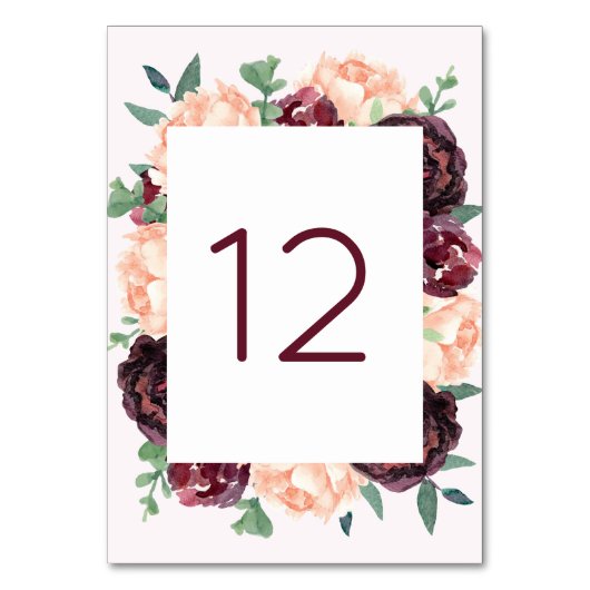 Burgund Rose Peach Peony Tischnummer Cards (Rückseite)