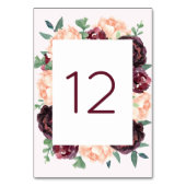 Burgund Rose Peach Peony Tischnummer Cards (Vorderseite)
