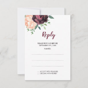 Burgund Rose Peach Peony Wedding Repair Cards RSVP Karte