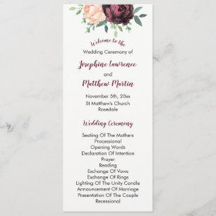 Burgund Rose Peach Peony Weddings Programme