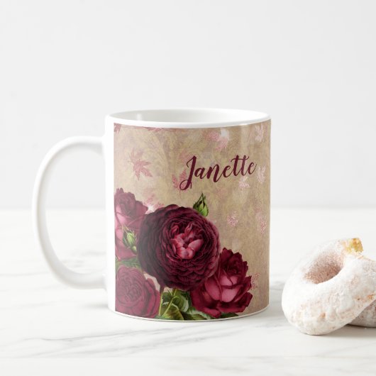 Burgund Rose Personalisiert Kaffee Tasse Cup Rose (Mit Donut)