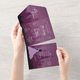 Burgund Rose Pink Paris Feuerwerk Quinceañera All In One Einladung