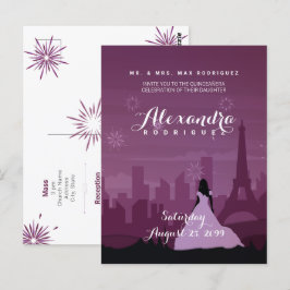 Burgund Rose Pink Paris Feuerwerk Quinceañera Postkarte