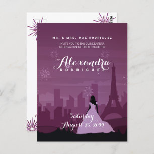 Burgund Rose Pink Paris Feuerwerk Quinceañera Postkarte