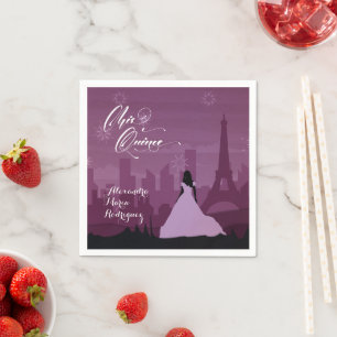 Burgund Rose Pink Paris Feuerwerk Quinceañera Serviette