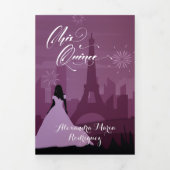 Burgund Rose Pink Paris Feuerwerk Quinceañera Tri Dreifach Gefaltete Einladung (Cover)