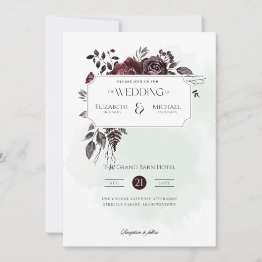 Burgund Rose Print oder digitale Hochzeitseinladun Einladung (Vorderseite)