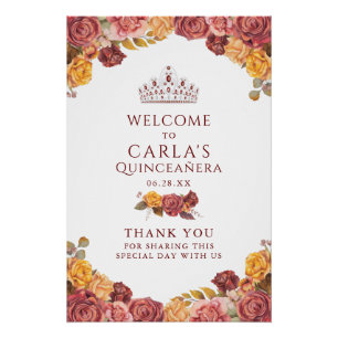 Burgund Rose Quinceanera Begrüßungszeichen Poster
