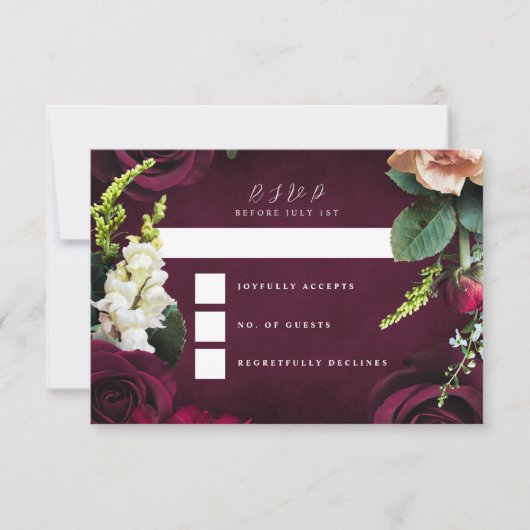 Burgund Rose Ranunculus Hochzeitlandschaft RSVP Karte (Vorderseite)