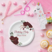 Burgund Rose Romantische Geburtstagspartei Pappteller (Party)