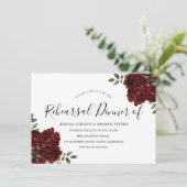 Burgund Rose Romantische Hochzeitsfeier Probe Einladung (Stehend Vorderseite)