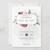 Burgund Rose Rosa Print oder Digital Wedding Invit Einladung (Vorderseite)