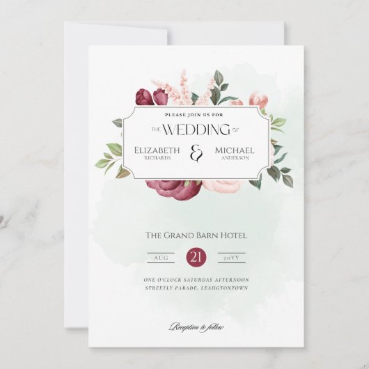 Burgund Rose Rosa Print oder Digital Wedding Invit Einladung (Vorderseite)