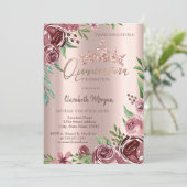 Burgund-Rose, Rose Goldkrone Quinceañera Einladung (Stehend Vorderseite)