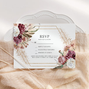 Burgund, Rosé & Roségold Elegantes Boho-RSVP Invi Einladung