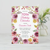 Burgund Rose Rustikale Blumengärten Geburtstag Einladung (Stehend Vorderseite)