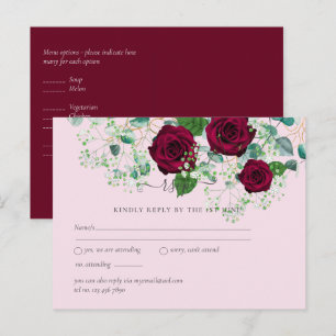 Burgund Rose Sage Eukalyptus Wedding RSVP Postkarte