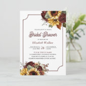 Burgund Rose Sonnenblumen Foto Brautparty Einladung (Stehend Vorderseite)