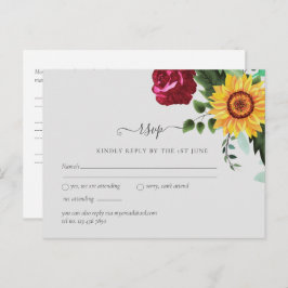 Burgund Rose Sonnenblumen Hochzeit RSVP Postkarte