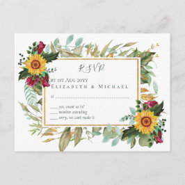 Burgund Rose Sonnenblumen Hochzeit RSVP Postkarte