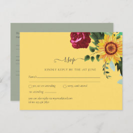 Burgund Rose Sonnenblumen Hochzeit RSVP Postkarte