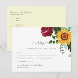 Burgund Rose Sonnenblumen Hochzeit RSVP Postkarte