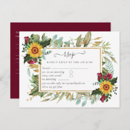 Burgund Rose Sonnenblumen Hochzeit RSVP Postkarte