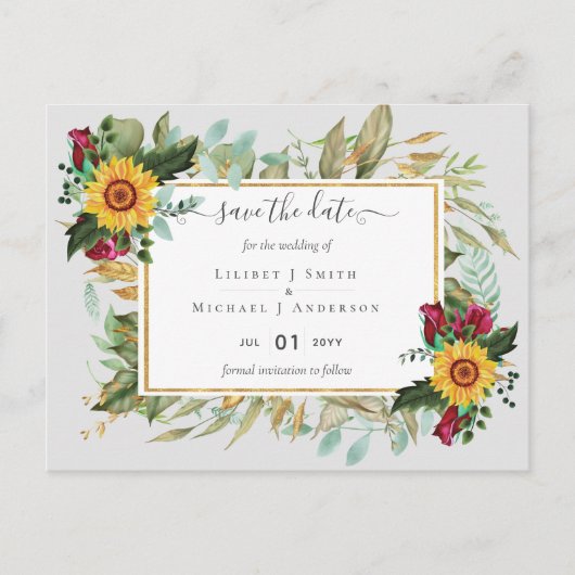 Burgund-Rose Sonnenblumen Rettete ändern das Datum Postkarte (Vorderseite)